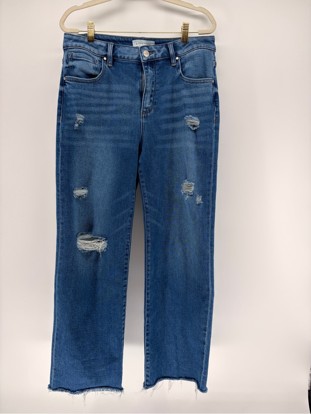 Risen Jeans Wide Leg High-Rise Raw Hem Distressed Women's Jeans - Blue Sz 11 (30